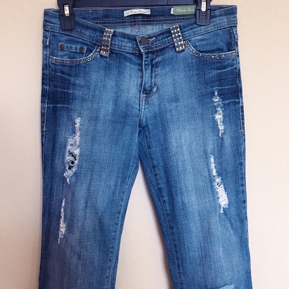 Cello Denim Dark Wash Distressed Jeans Size: 7 - Picture 2 of 4
