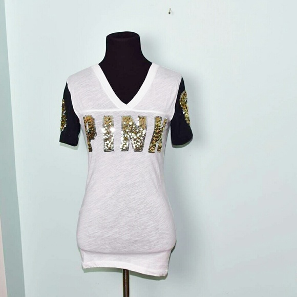 PINK Victoria's Secret Tops - PINK by Victoria's Secret Gold Sequin Design Top
