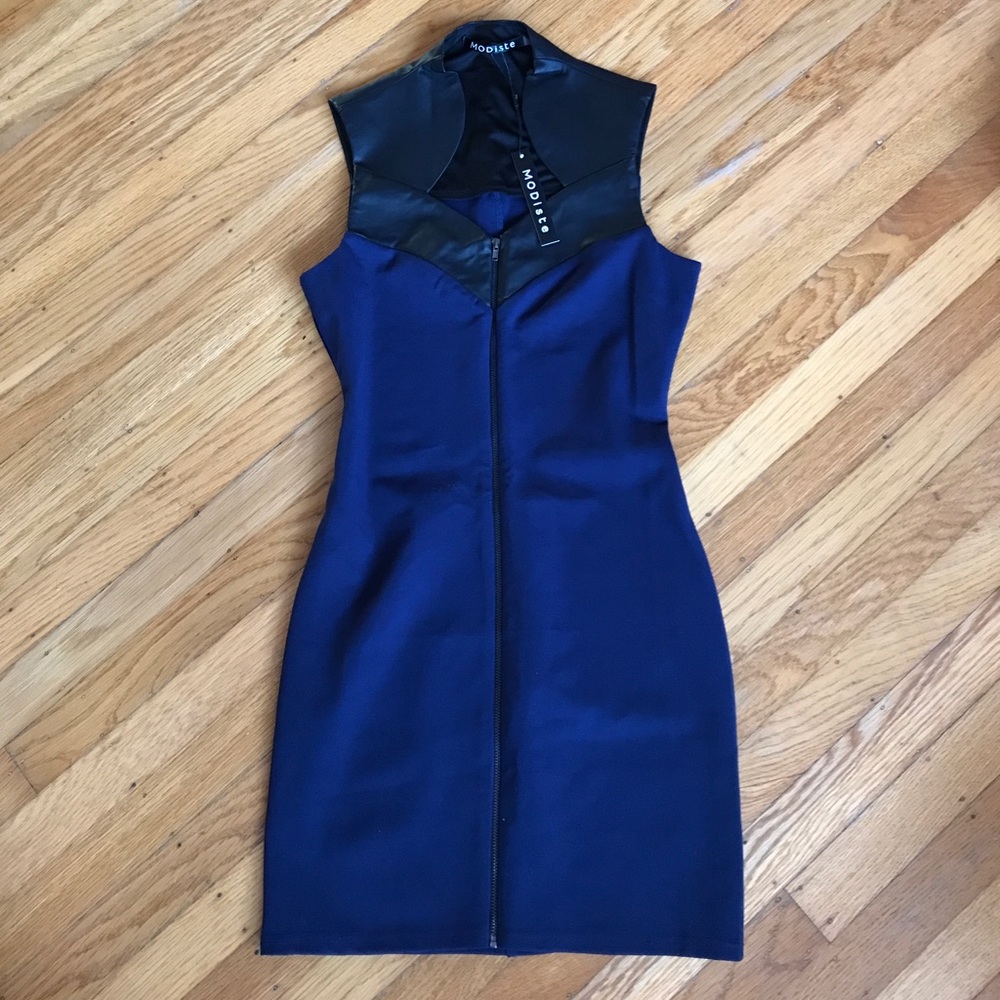Modiste Faux Leather Trim Body-Con Dress - Picture 3 of 6