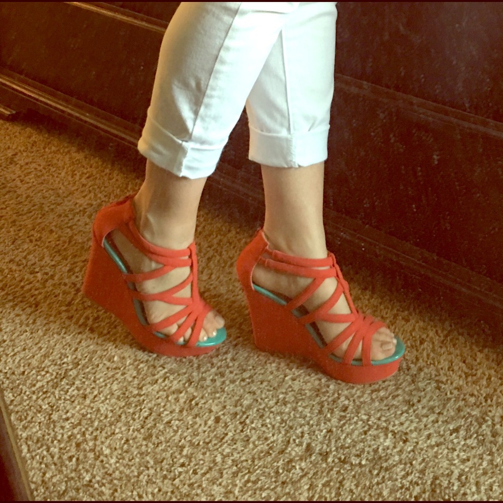 Orange red Wedge sandals