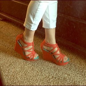 Orange red Wedge sandals