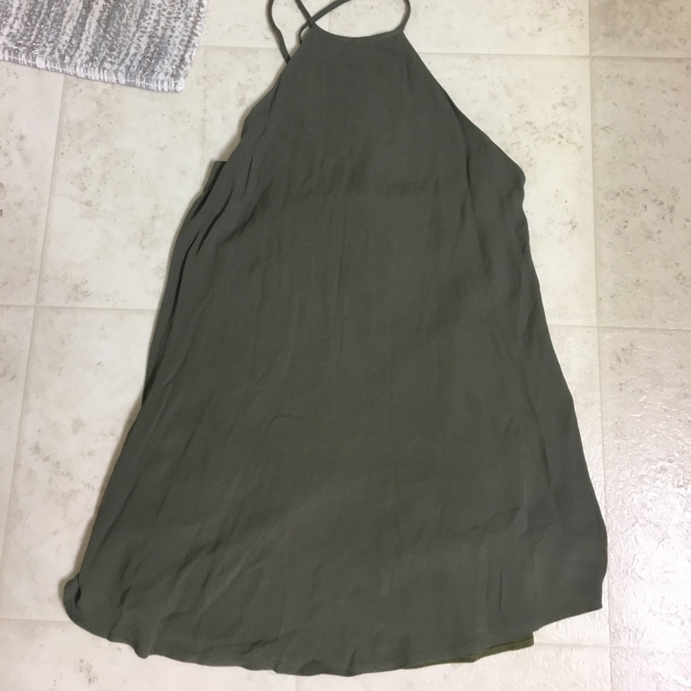 Army green open back dress