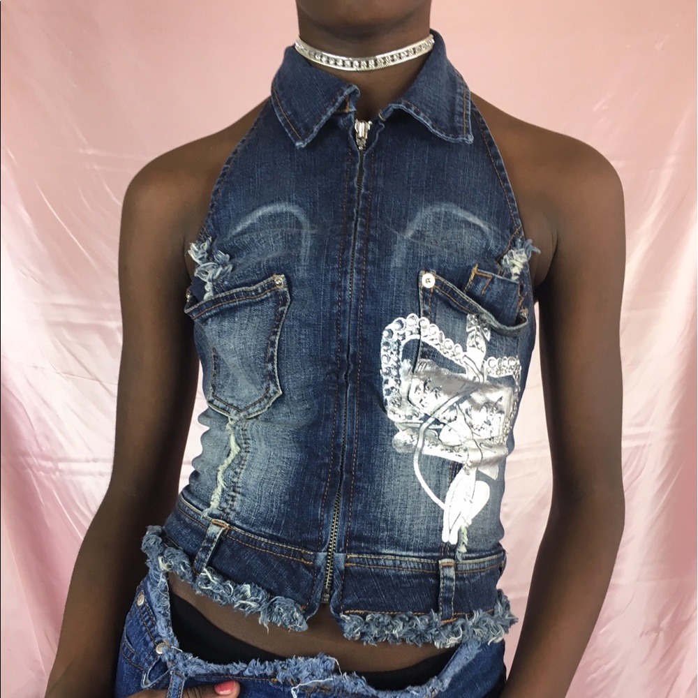 Baby Phat Denim Halter Top Crop Top Y2K
