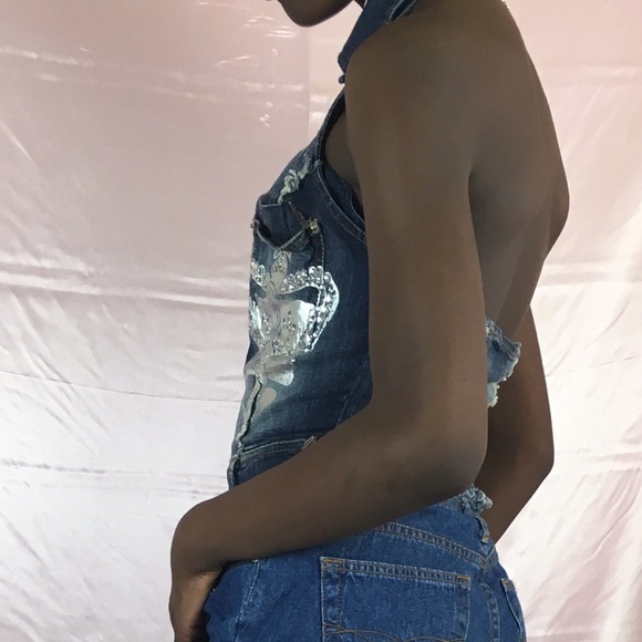 Baby Phat Denim Halter Top Crop Top Y2K - Picture 3 of 3