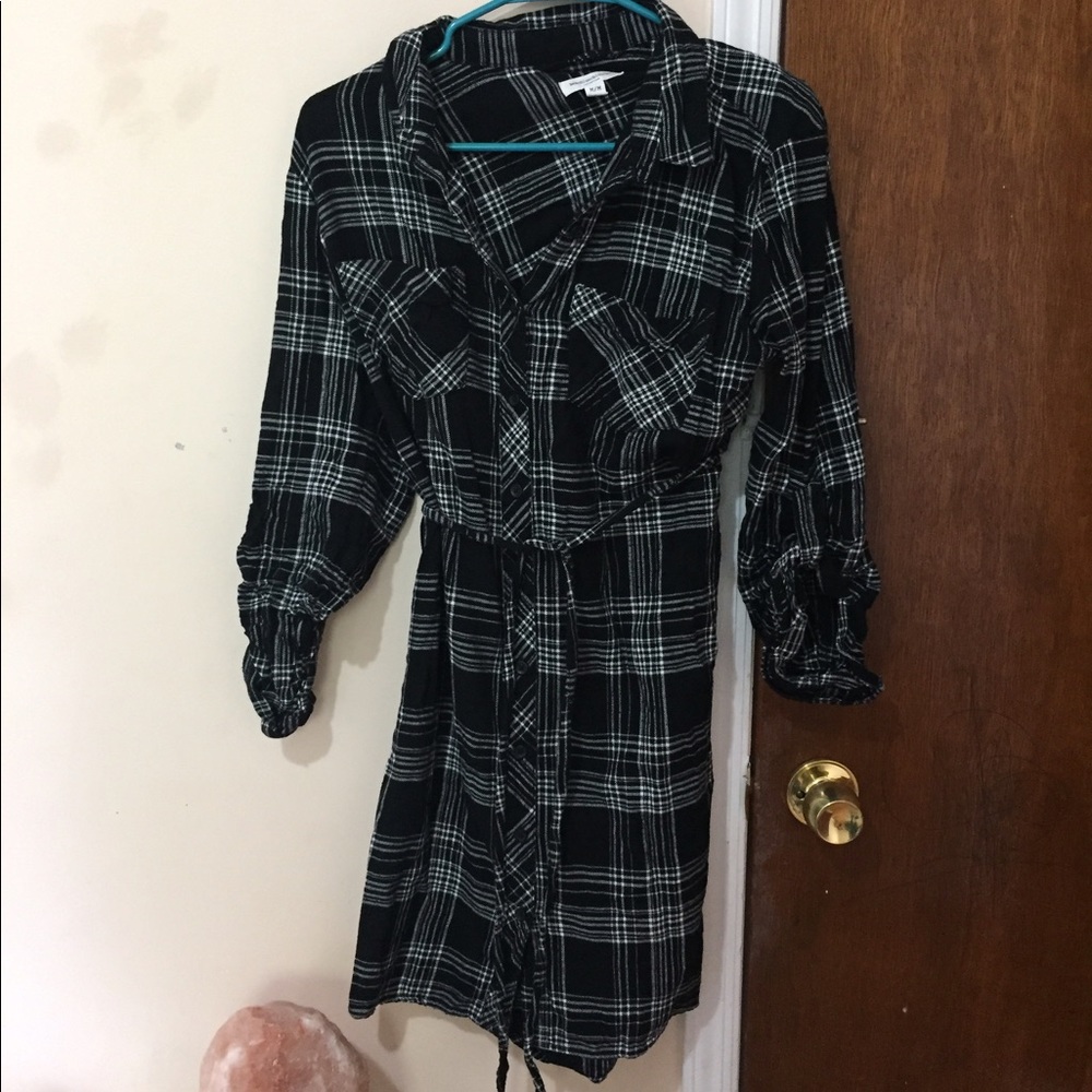 Flannel Shirt Dress 3/4 Sleeve
