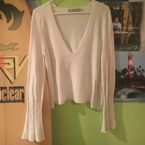 deep neck white long sleeve