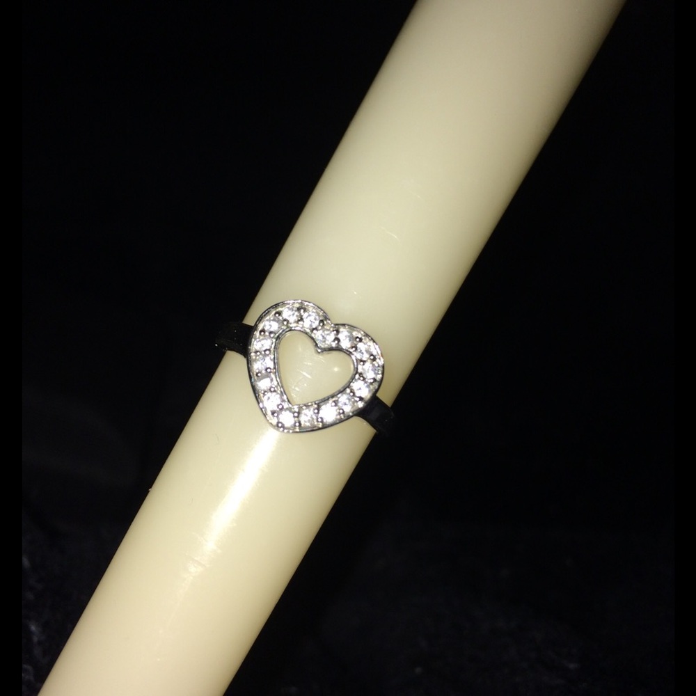 Sterling Silver Heart Pave Ring-sz 7