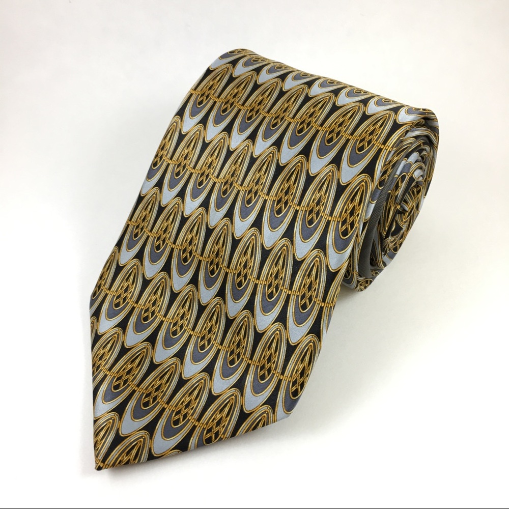 Lanvin Paris Neck Tie Geometric Gold Silver Window