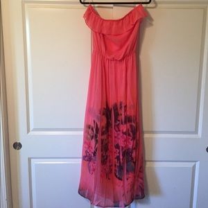 *NWT Bright Coral Tropical Print Maxi Dress