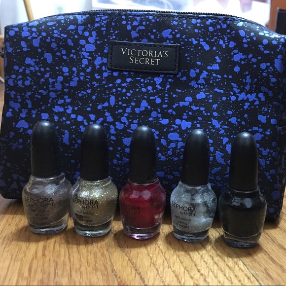 VS makeup bag & Sephora Mini Nail Polishes - Picture 1 of 2