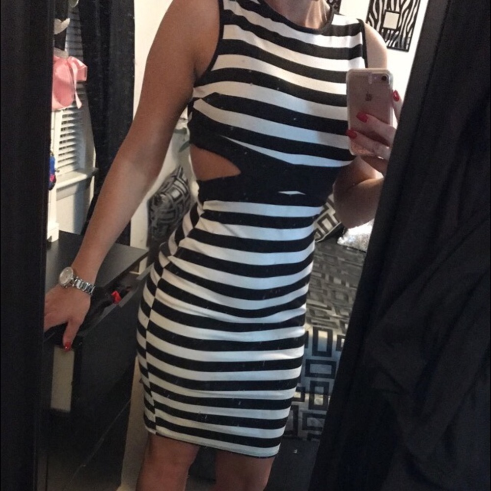 Black and white striped dress open back