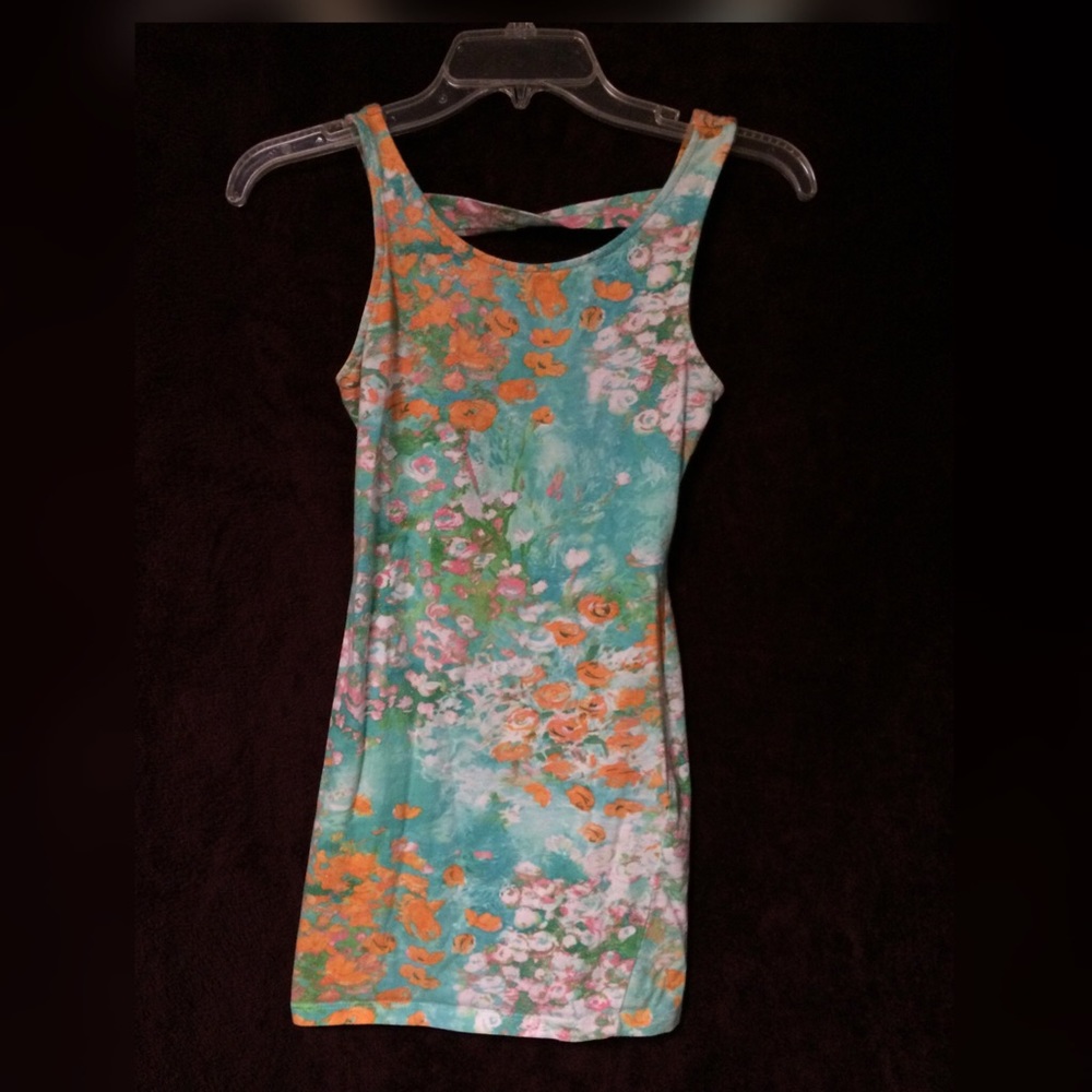 Green multi colored mini dress