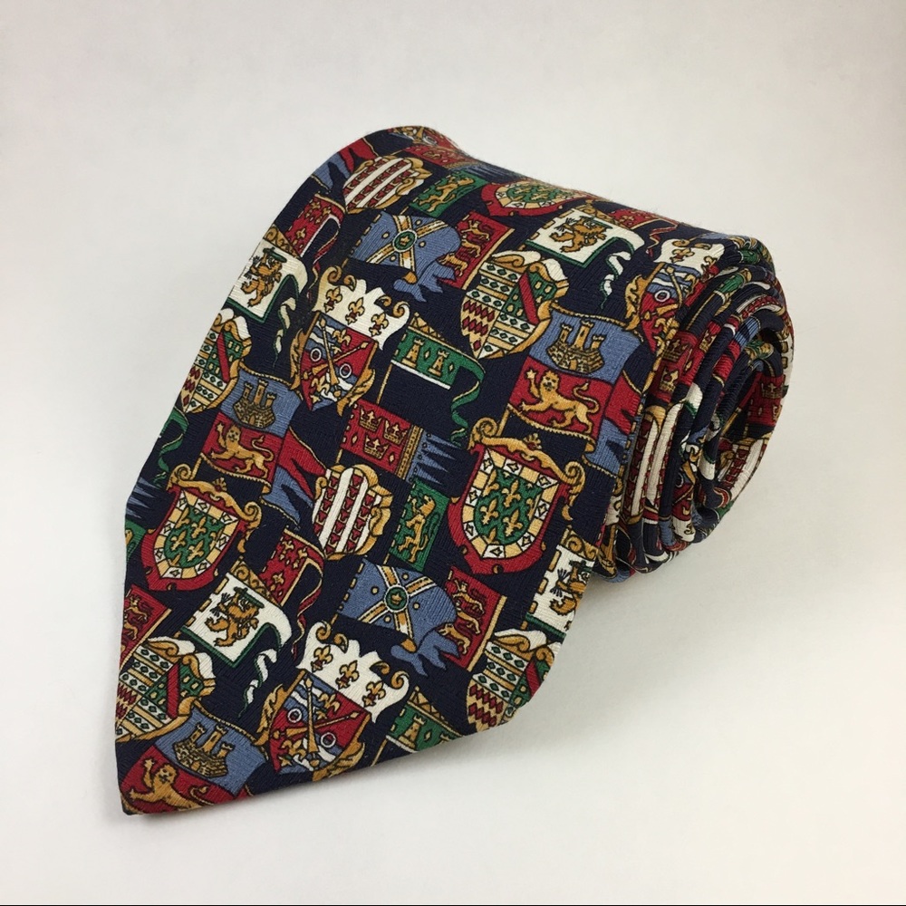 Vintage Tommy Hilfiger Silk Tie Crests And Flags