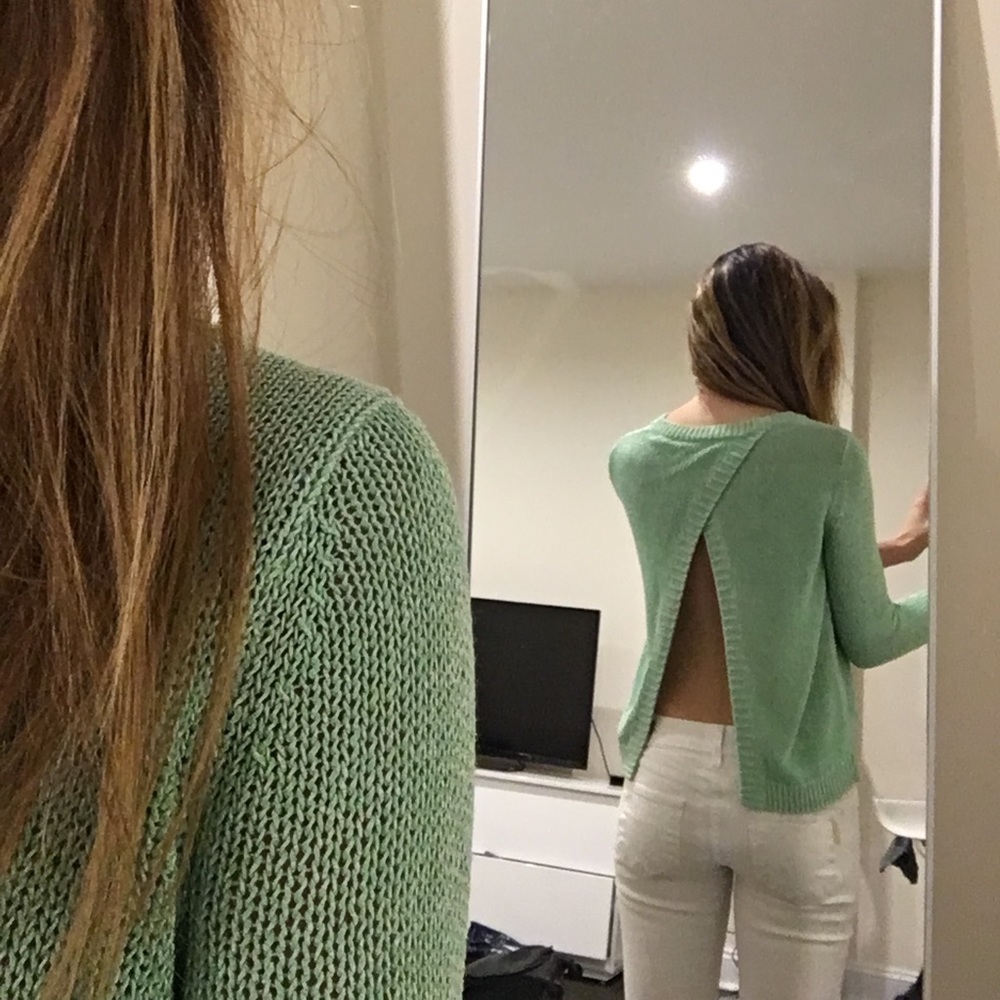 Mint green Club Monaco split back sweater.