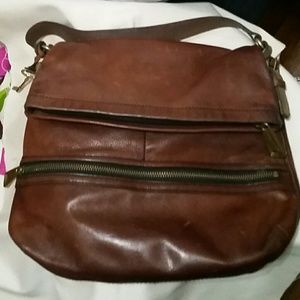 Leather Fossil Explorer flap shoulder purse