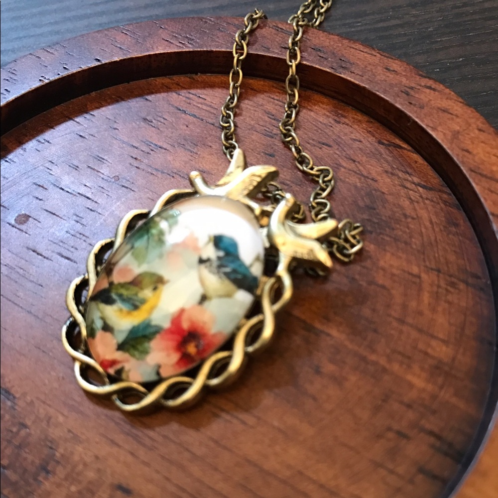 💙💎Flirty Girly Bird Floral🌺Necklace💎💙Antique - Picture 4 of 8