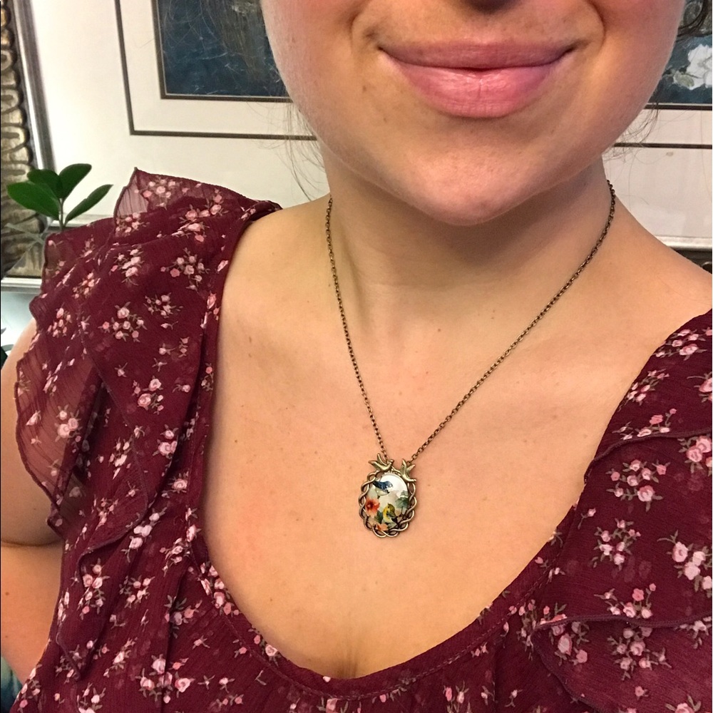 💙💎Flirty Girly Bird Floral🌺Necklace💎💙Antique - Picture 7 of 8