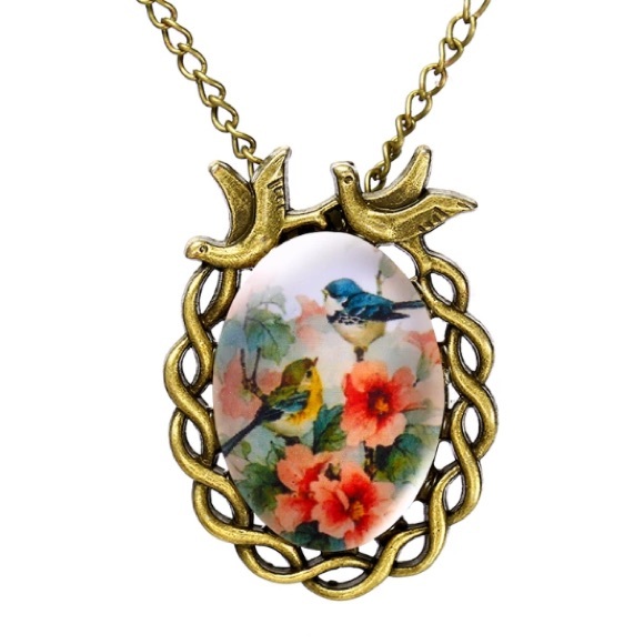 ๐๐Flirty Girly Bird Floral๐บNecklace๐๐Antique - Picture 8 of 8