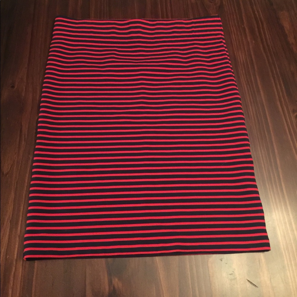 Navy blue and red stripped midi skirt
