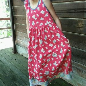 Retro Red Jumper Smock Dress with Tropical Motif