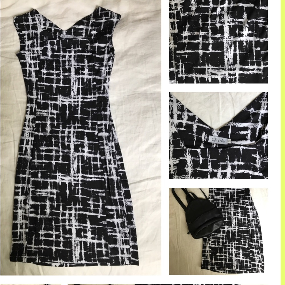 Black and white bodycon midi dress.