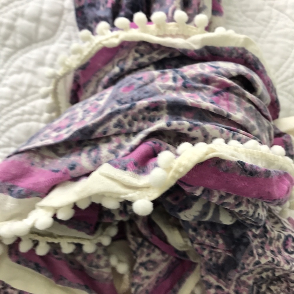 Purple Square Scarf With Pompom Trim AEO