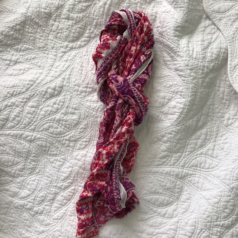 Pink Patterned Scarf With Tassels
