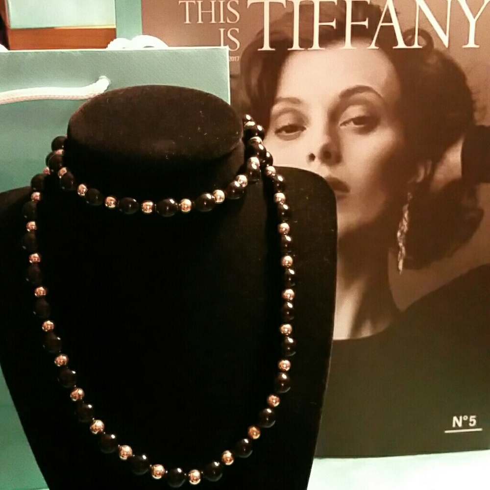 Tiffany & Co. Black Onyx & SS Bead Necklace