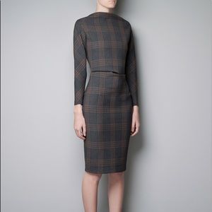 Zara Plaid Tartan Check Fitted Pencil Dress XS