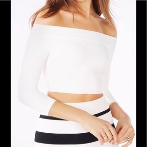 BCBG Anja White Bandage Off Shoulders Crop Top