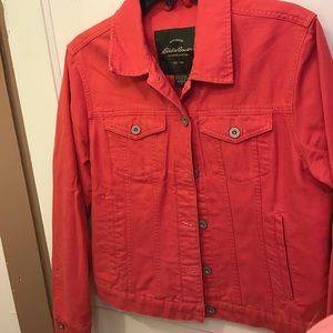 Red denim jacket