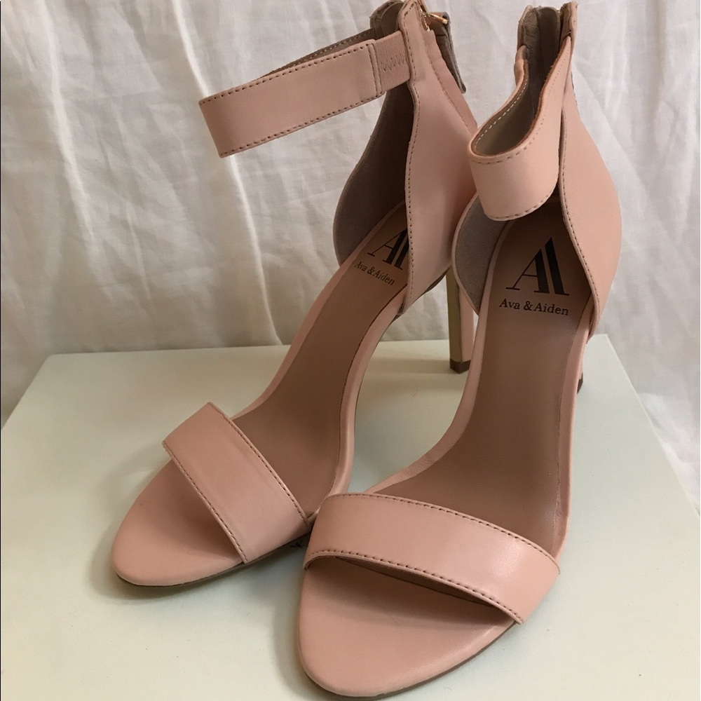 Soft pink Aiden and Eva heels with zipped back.