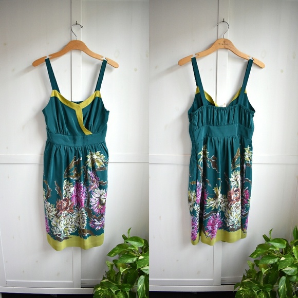 Anthropologie Dresses & Skirts - 🚫🚫SOLD🚫🚫 Maeve Green Teal Floral Silk Dress