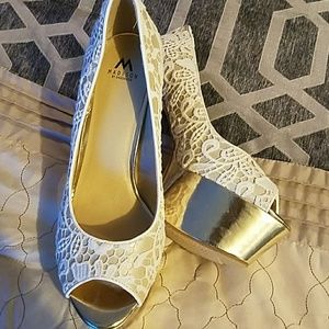 White Lace and Gold 6"Heels