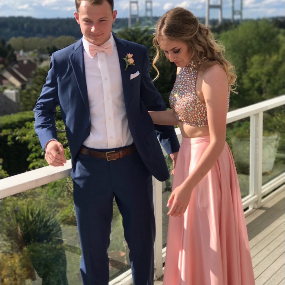 Blush pink two piece Sherri hill prom dress