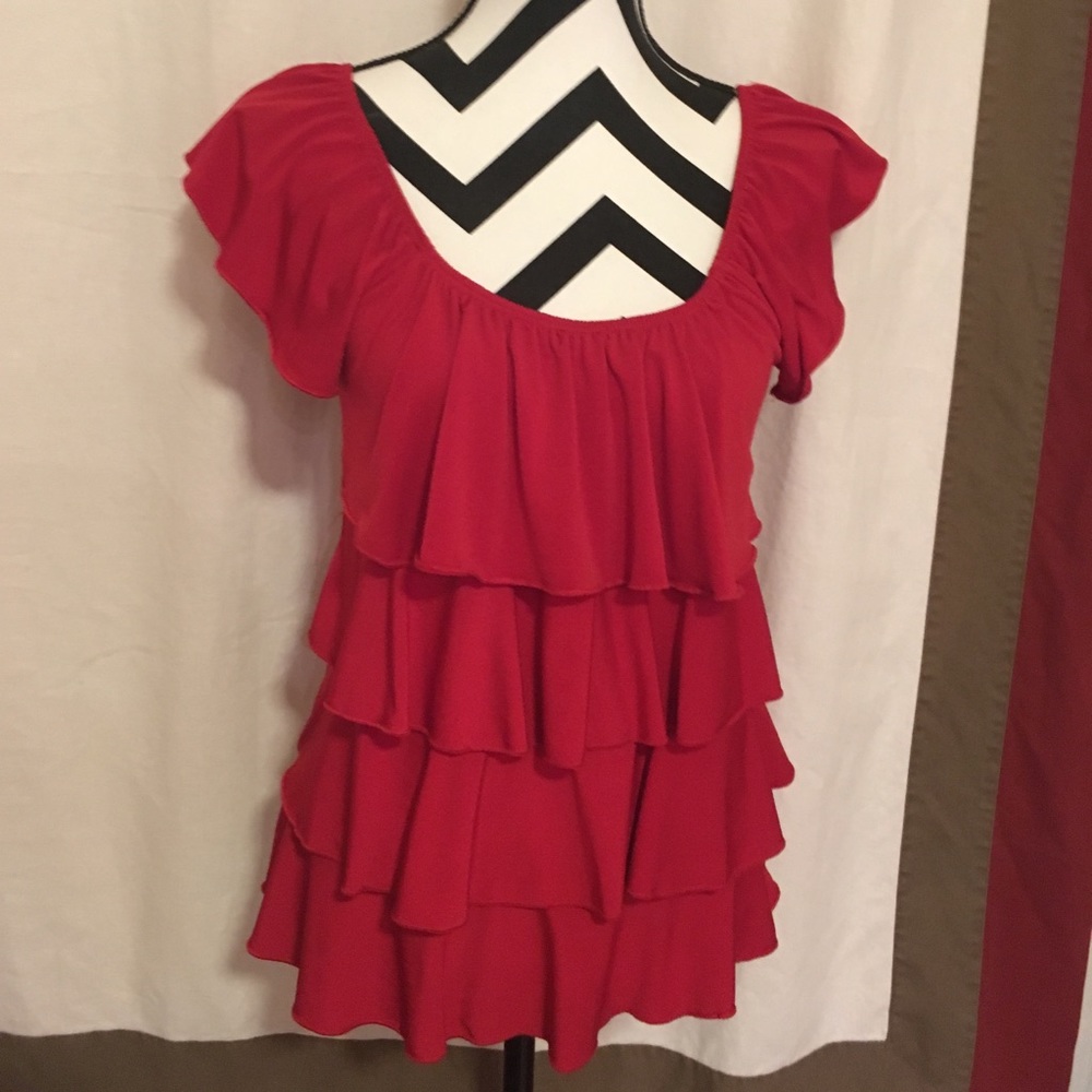 Red ruffled blouse NWT