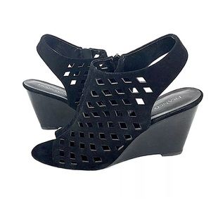 FRANCO SARTO Black Leather Wedge Heels 9 FRANCO SARTO Black Leather Wedge Heels 9