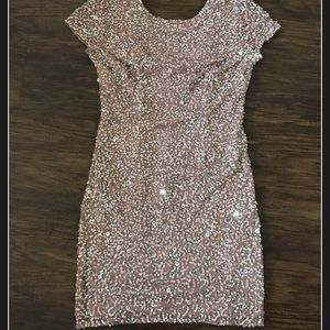 Rose gold Adrianna Papell sequins mini dress.