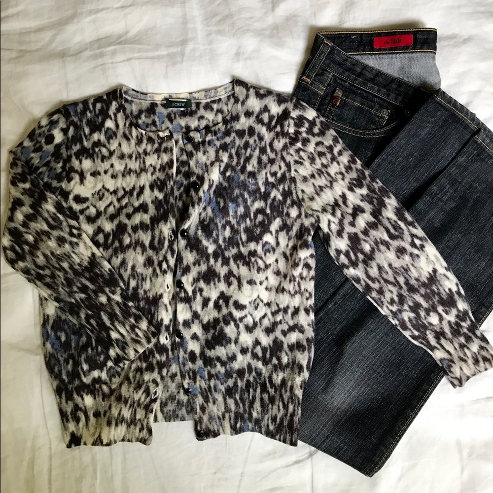 Chic abstract animal print J.Crew cardigan.