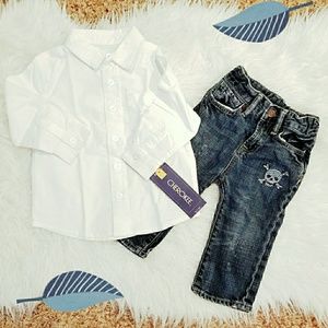 Baby Gap skull jeans & new white button-up