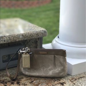 Tan & Gold Coach Wristlet