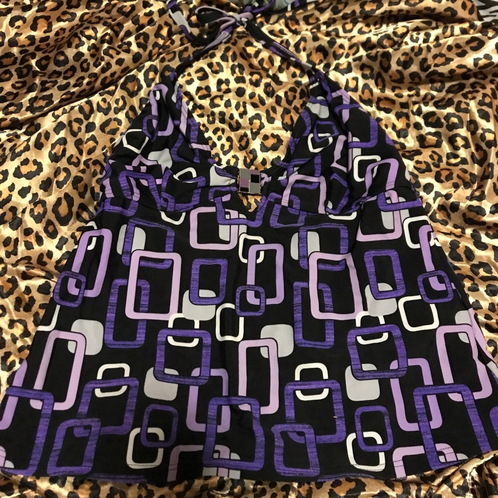 Geometric print halter tankini top.