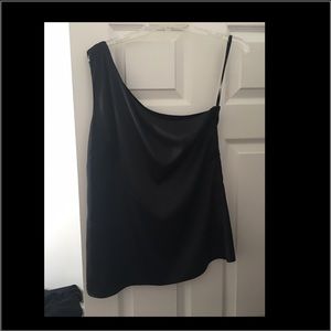 Black satin one shoulder top