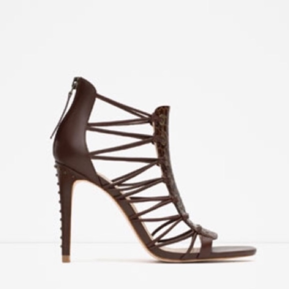 Zara - Leather high heel sandals, 38 EUR, 7.5 US