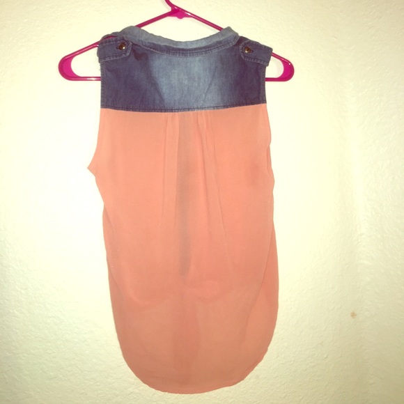 🩷5 for $25 sale Denim & orange sleeveless button up! SM - Picture 3 of 3