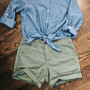 Linen Olive Drab Shorts