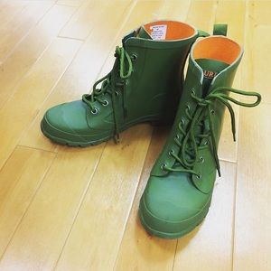 Ralph Lauren Forest Green Lace up Rain Boots