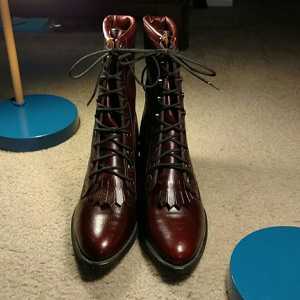 Burgundy kiltie boots steam punk vintage