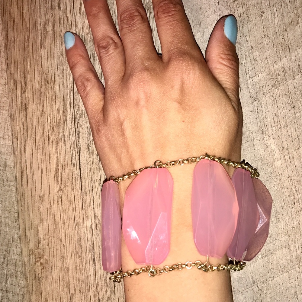 Pale pink Lucite stone and gold bracelet