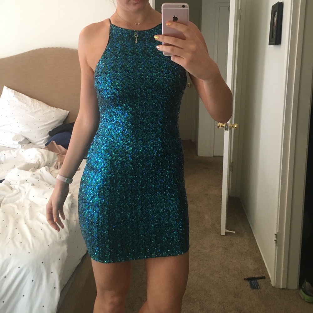 Nasty Gal Sparkly blue/green dress